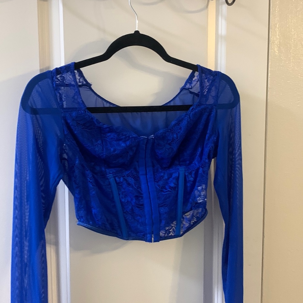 Blue corset long sleeve top